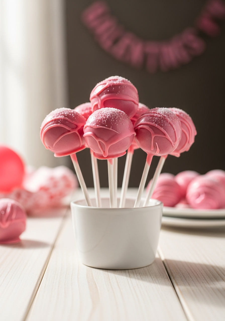 Pink Velvet Cake Pops - 50 Galentine’s Party Food Ideas