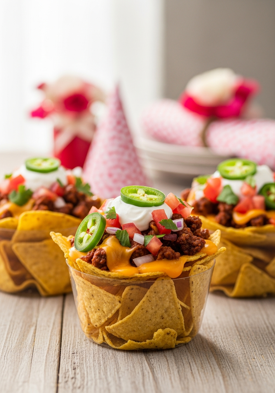 Loaded Nacho Cups - 50 Galentine’s Party Food Ideas