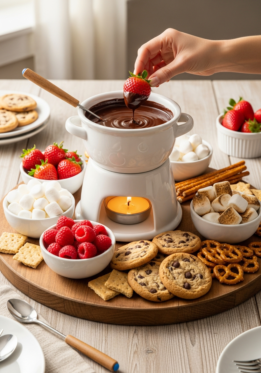 Chocolate Fondue Station - 50 Galentine’s Party Food Ideas