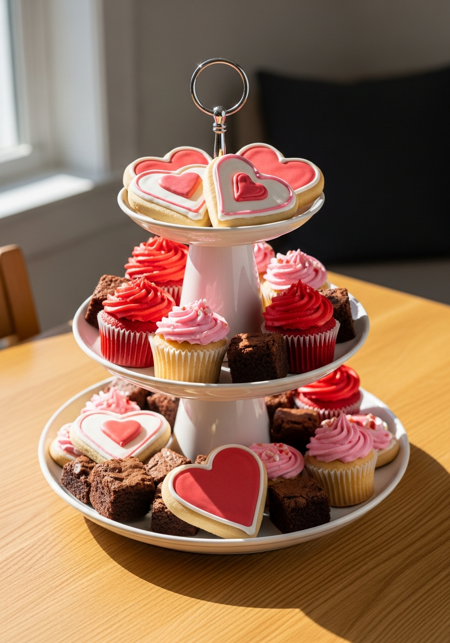 Tiered Dessert Display - 50 Valentine’s Day Party Ideas