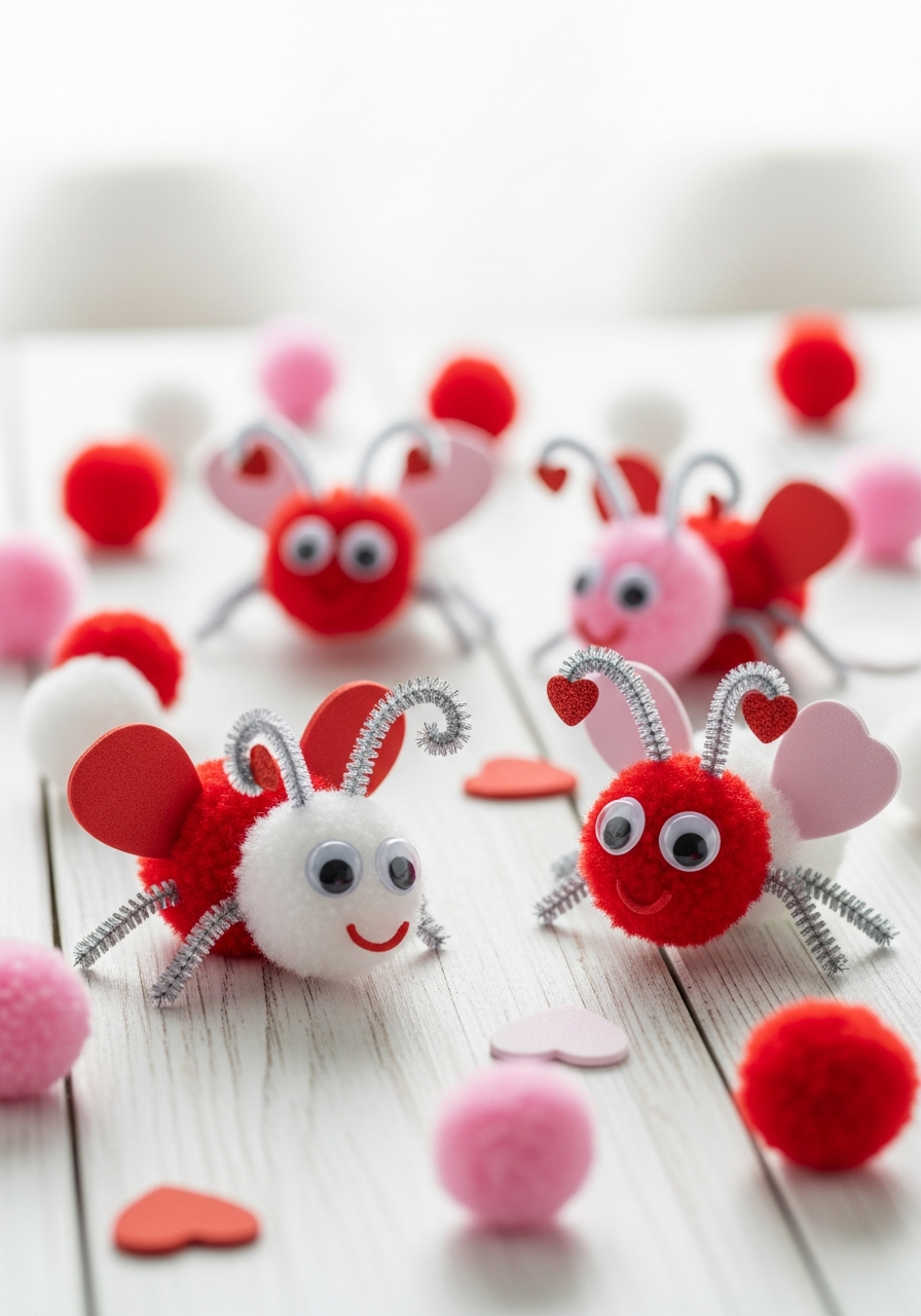 Love Bug Pom-Poms - 50 Valentines Party Ideas for Kids That Are Super Fun