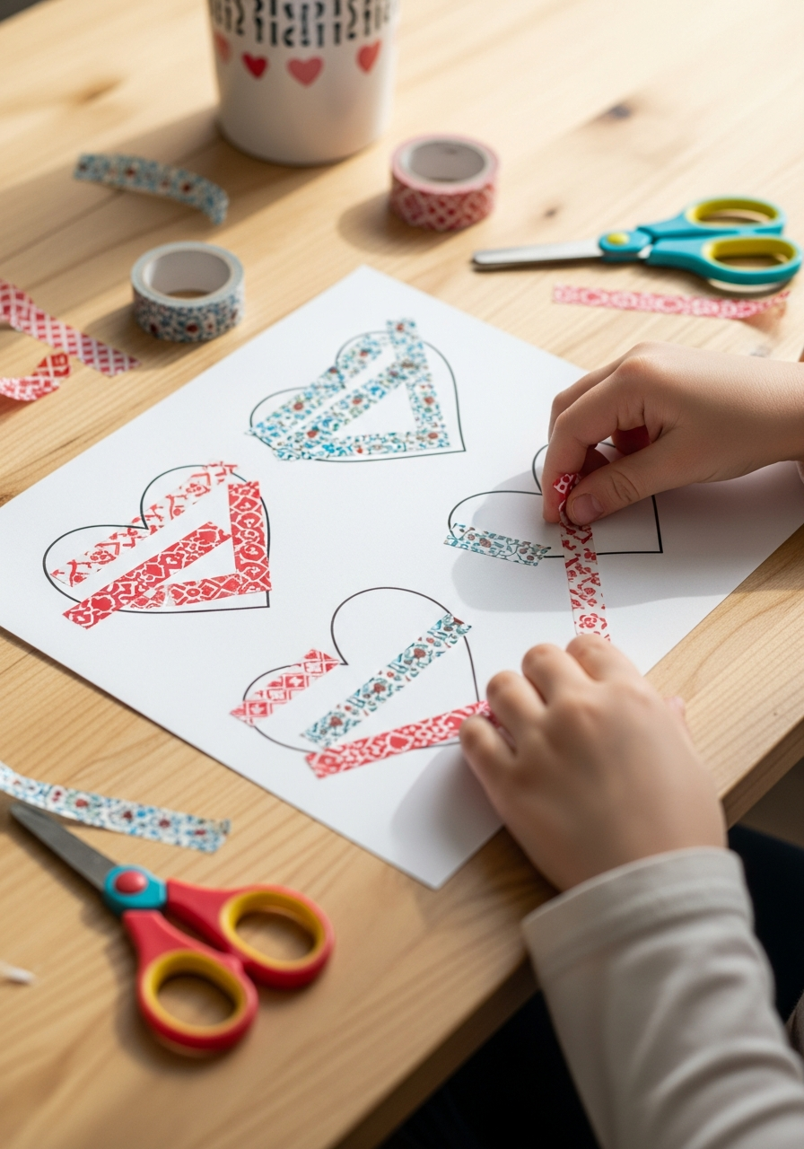 Washi Tape Heart Art - 50 Valentines Party Ideas for Kids That Are Super Fun