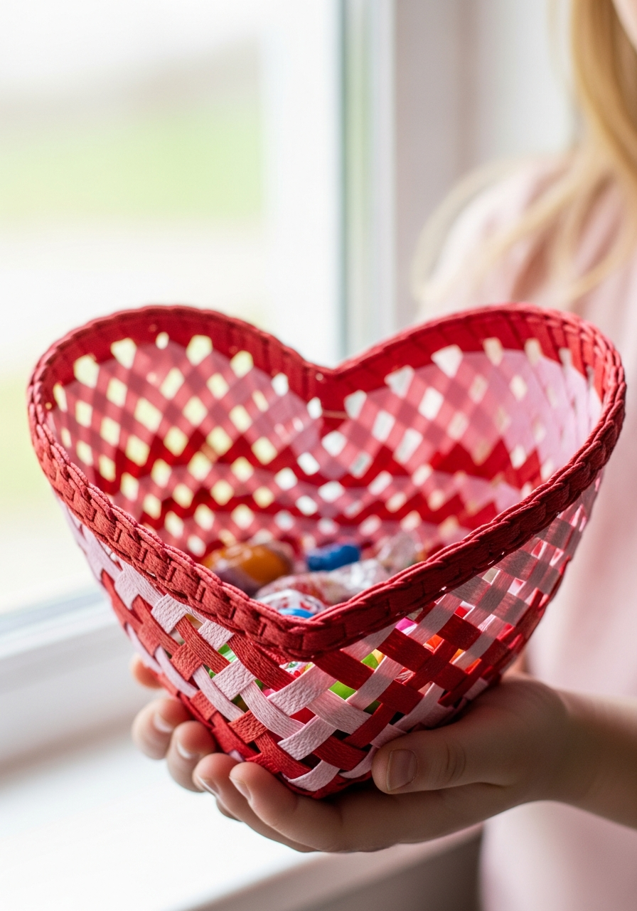 Woven Paper Baskets - 50 Valentines Party Ideas for Kids That Are Super Fun