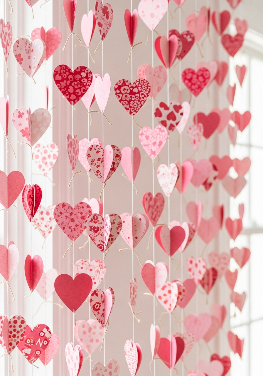 Paper Heart Garland - 50 Galentines Party Decorations DIY Ideas Your Besties Will Love