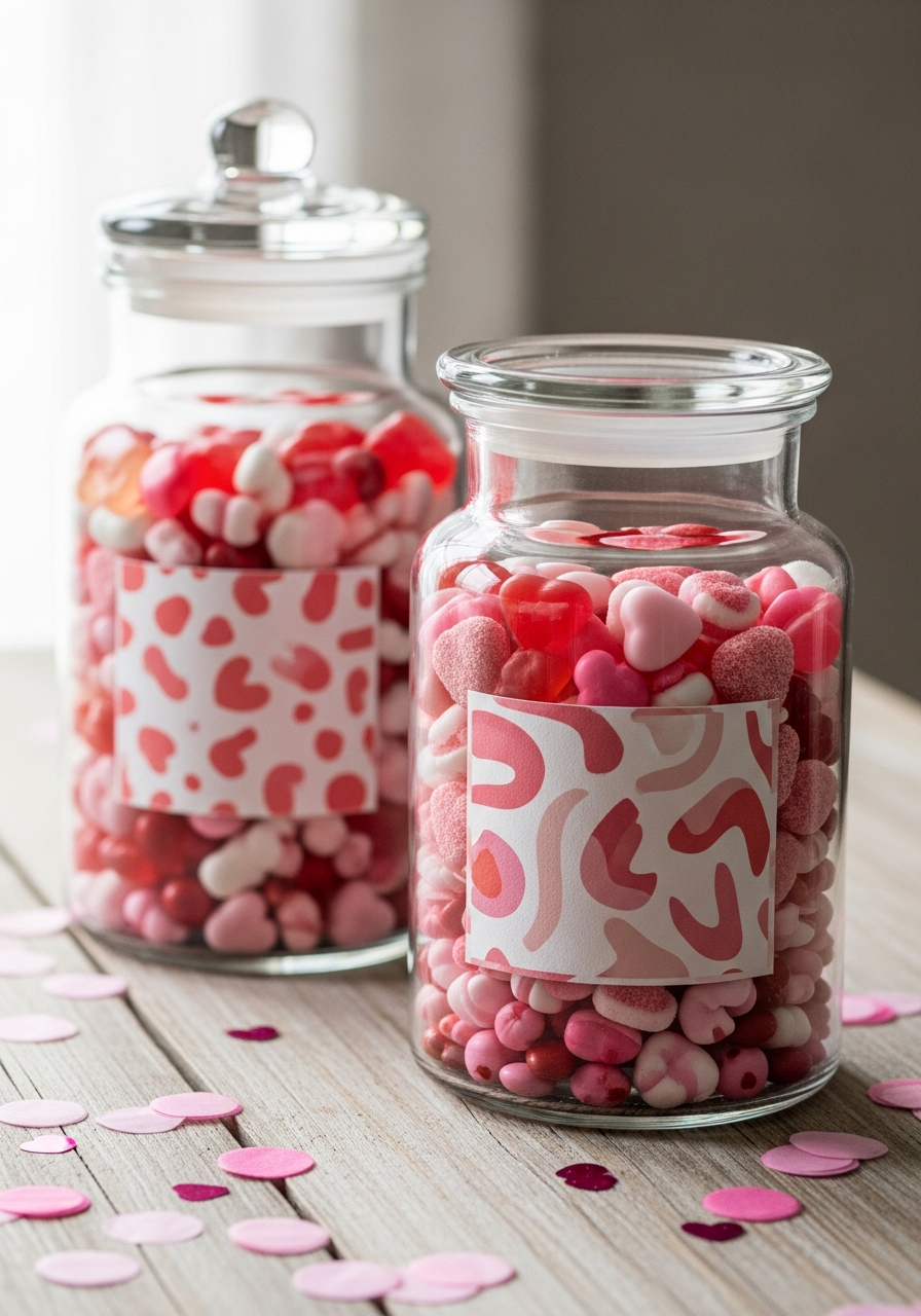 Labeled Candy Jars - 50 Galentines Party Decorations DIY Ideas Your Besties Will Love
