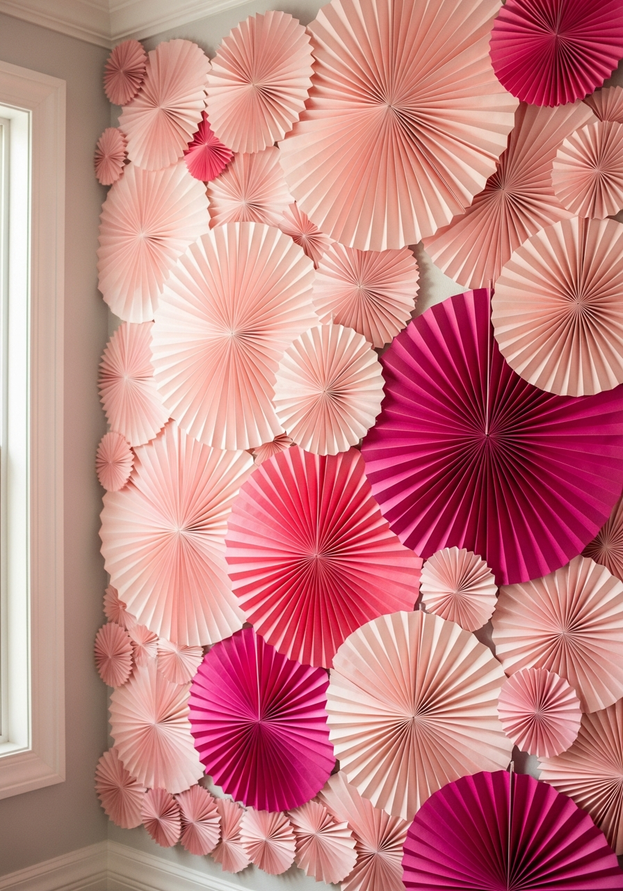 Ombré Paper Fan Wall - 50 Galentines Party Decorations DIY Ideas Your Besties Will Love