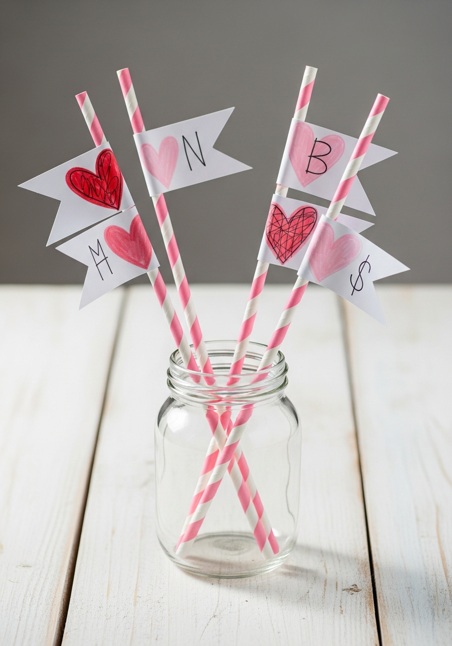 Themed Paper Straw Flags - 50 Galentines Party Decorations DIY Ideas Your Besties Will Love