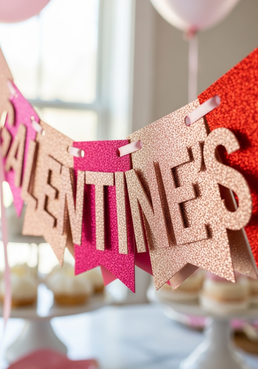 Glitter Galentine Banner - 50 Galentines Party Decorations DIY Ideas Your Besties Will Love