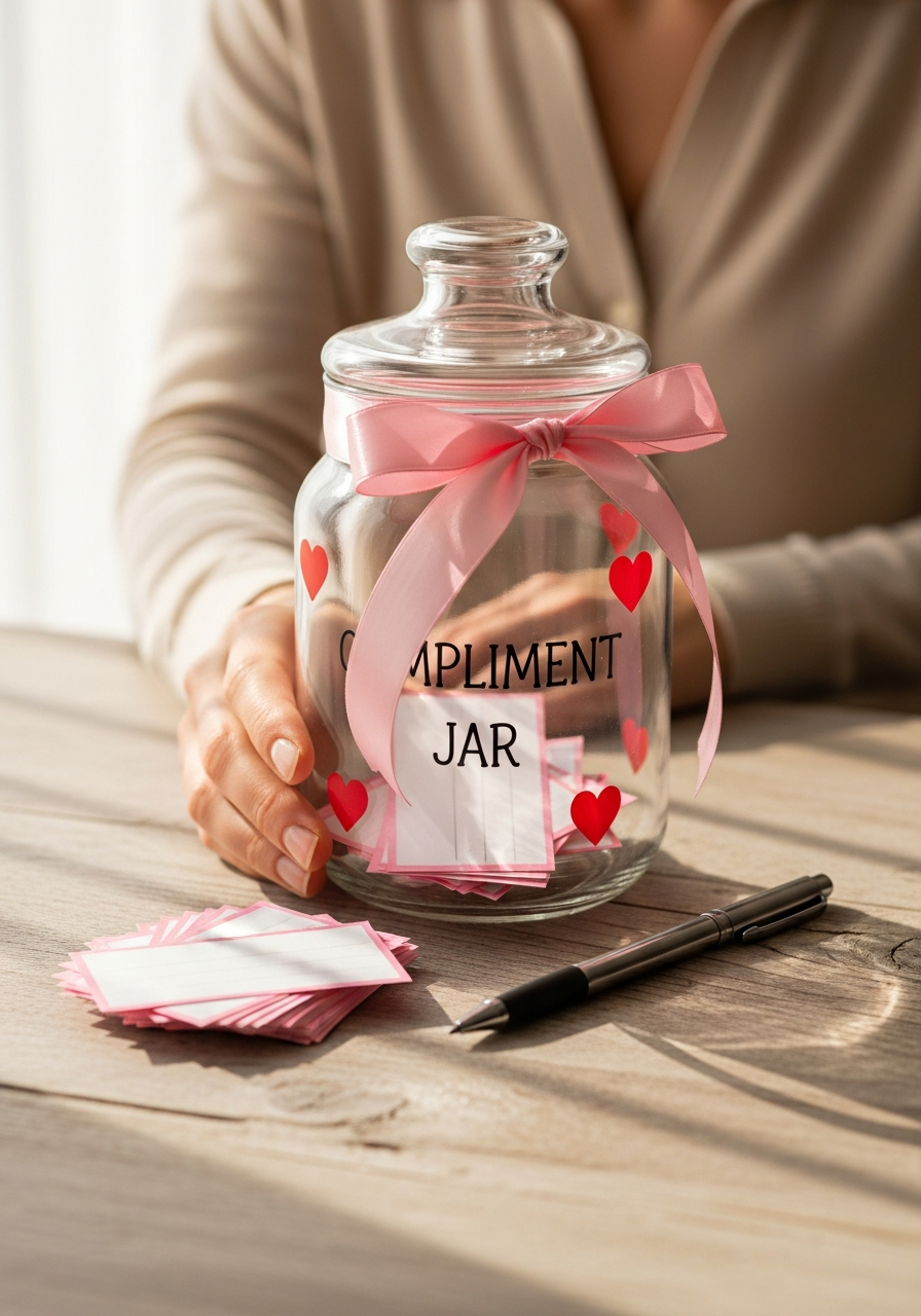 Compliment Jar - 50 Galentines Party Decorations DIY Ideas Your Besties Will Love