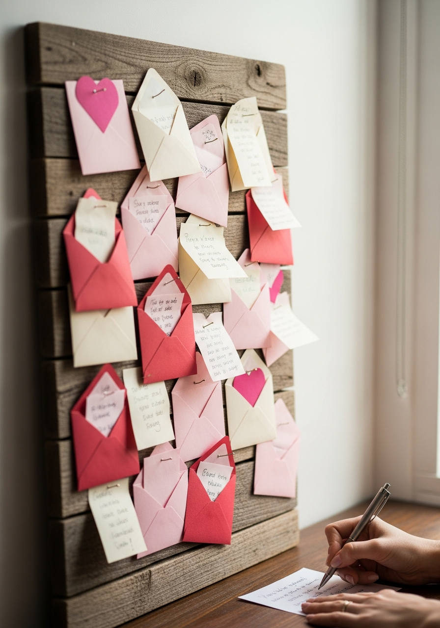 Envelope Message Wall - 50 Galentines Party Decorations DIY Ideas Your Besties Will Love