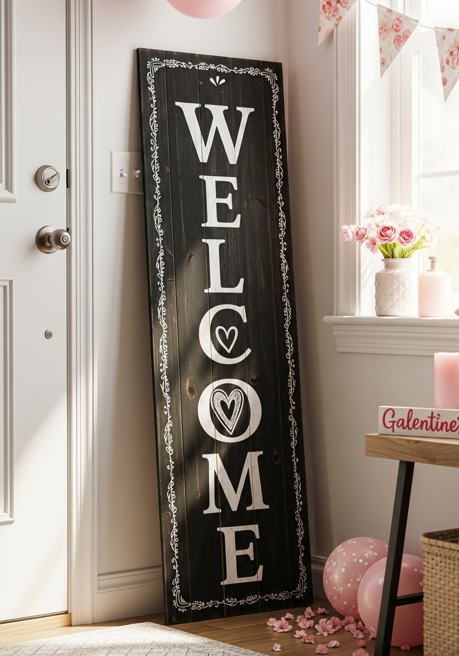 Handmade Welcome Sign - 50 Galentines Party Decorations DIY Ideas Your Besties Will Love