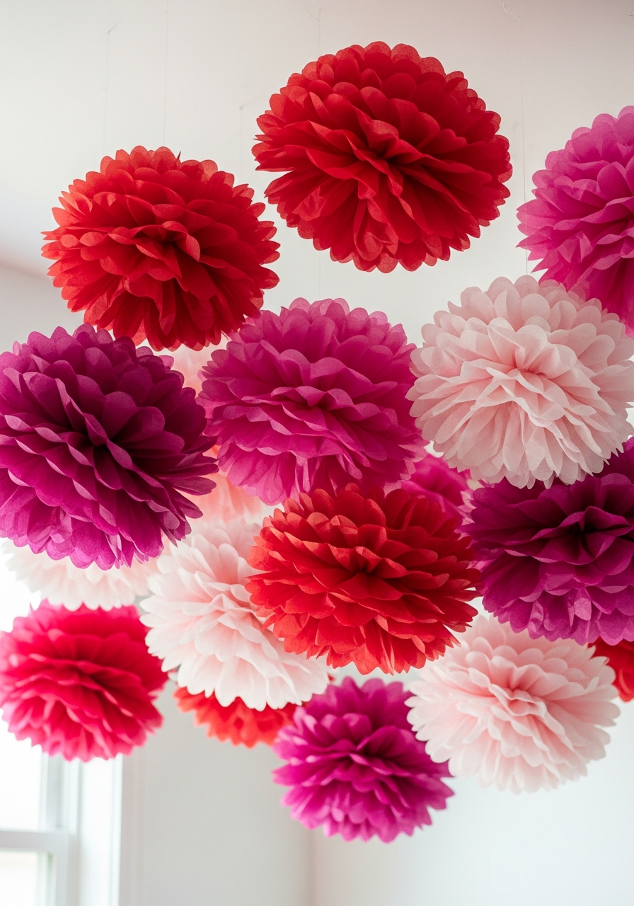 Tissue Paper Pom-Poms - 50 Galentines Party Decorations DIY Ideas Your Besties Will Love