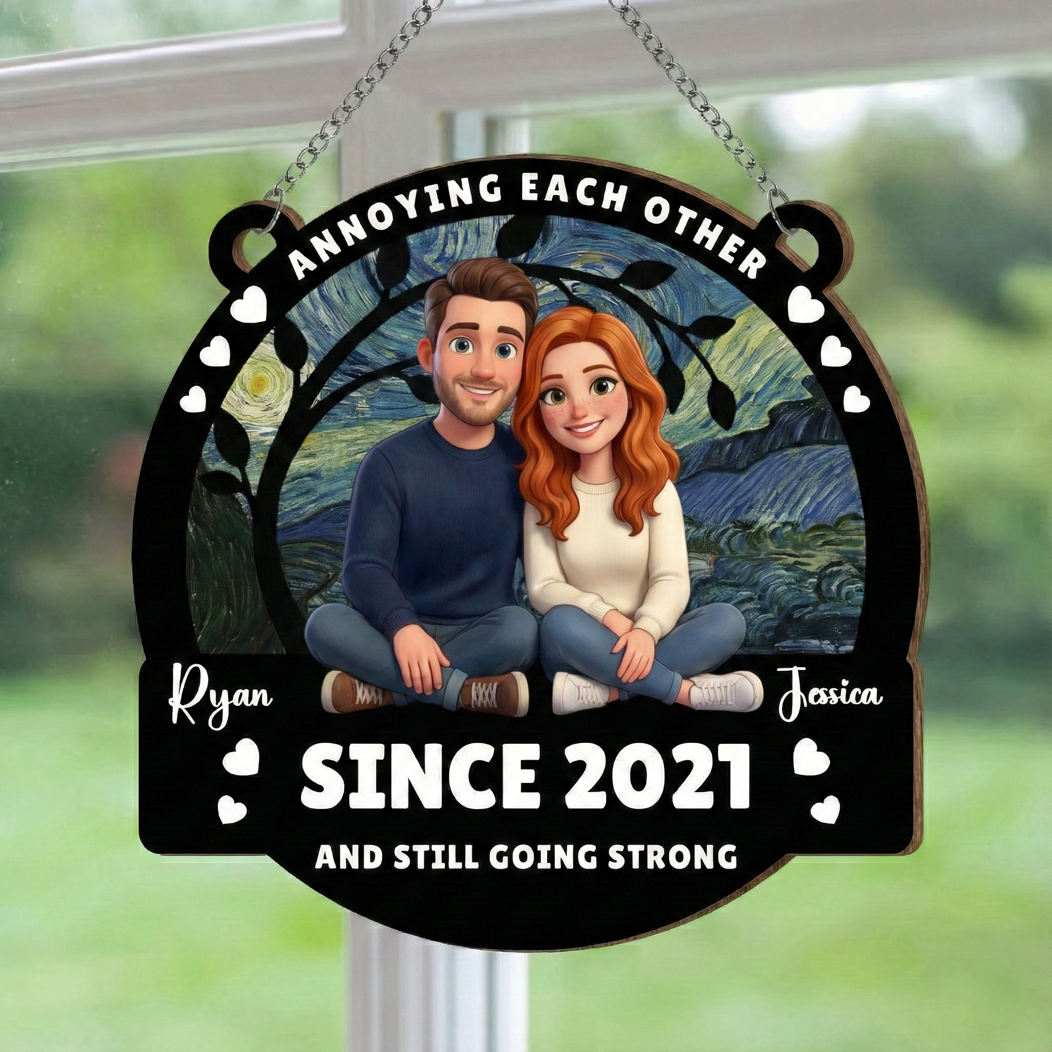Personalized Couple Wood & Broken Glass Hologram Ornament
