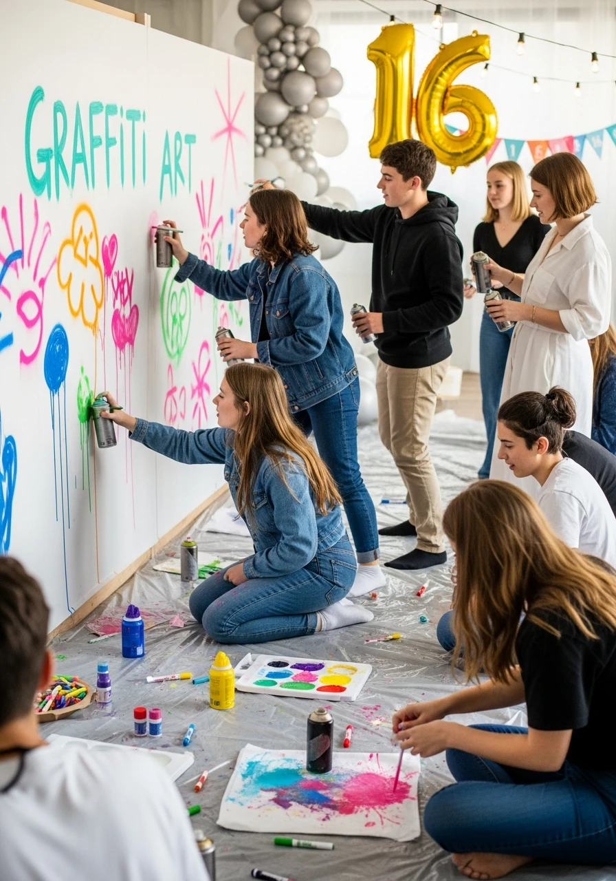 Graffiti Art Wall - 50 Best 16th Birthday Party Ideas for an Epic Sweet Sixteen