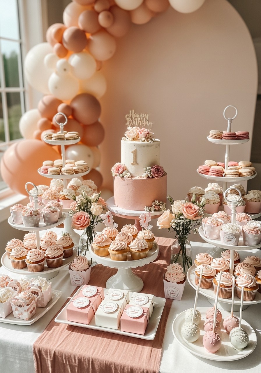 Coordinated Dessert Table - 50 Best 1st Birthday Party Ideas for Your Little One