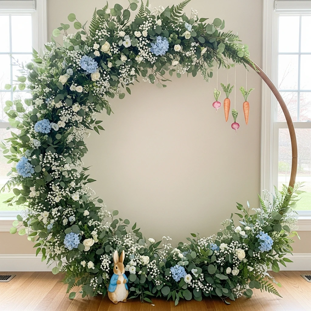 Floral Hoop Backdrop - 50 Peter Rabbit Baby Shower Ideas: The Ultimate Storybook Guide