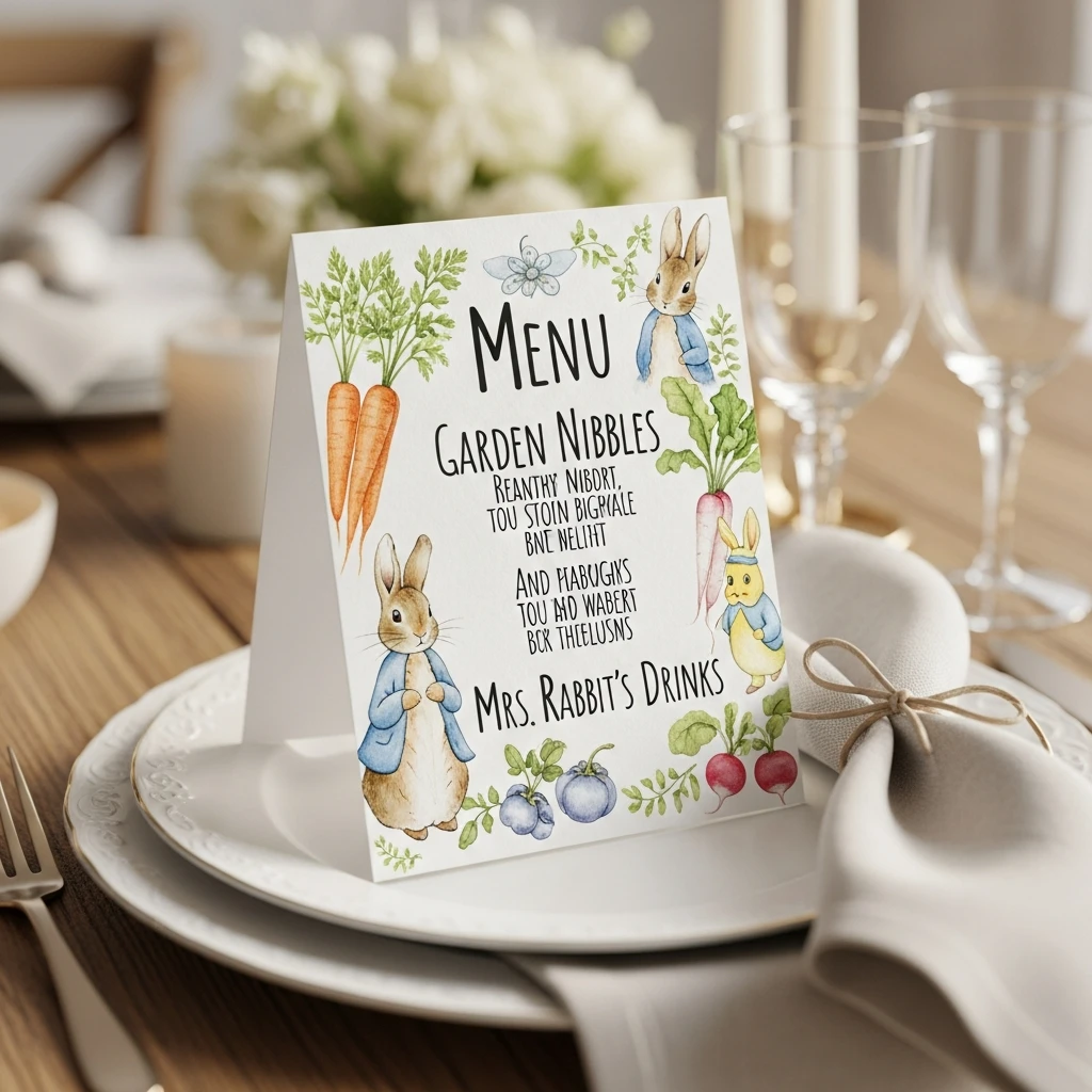 Illustrated Menu Cards - 50 Peter Rabbit Baby Shower Ideas: The Ultimate Storybook Guide