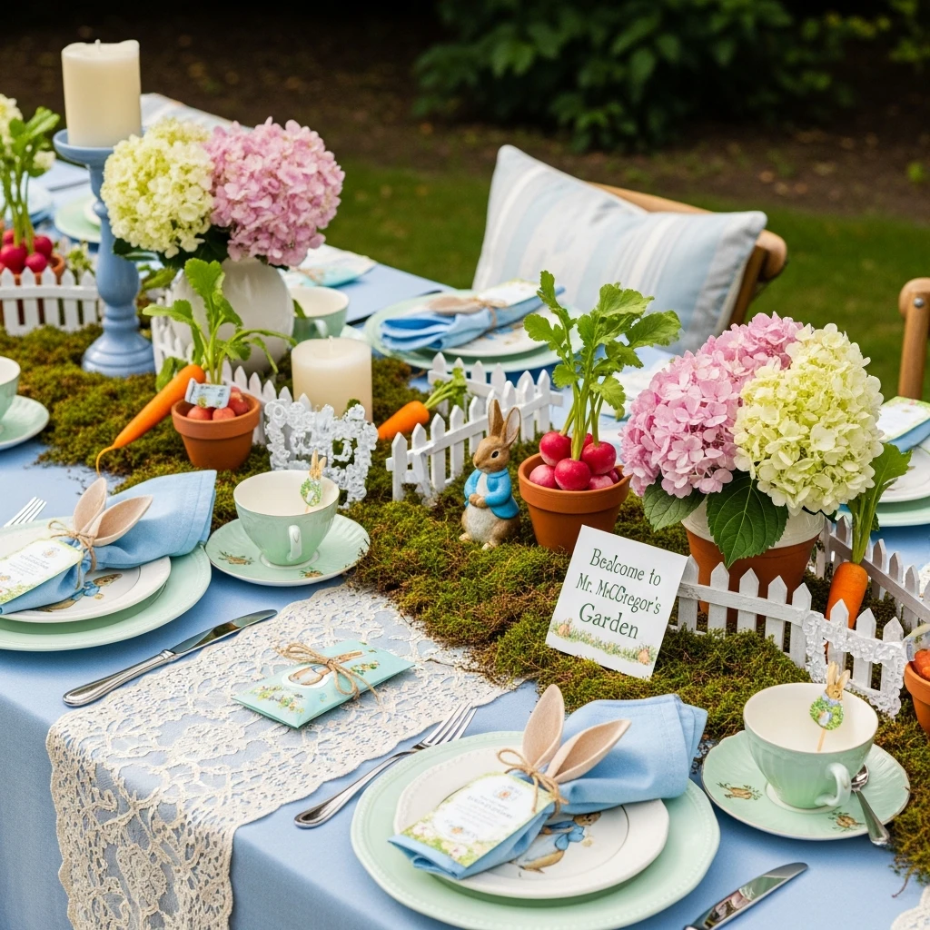 Tea Party Tablescape - 50 Peter Rabbit Baby Shower Ideas: The Ultimate Storybook Guide