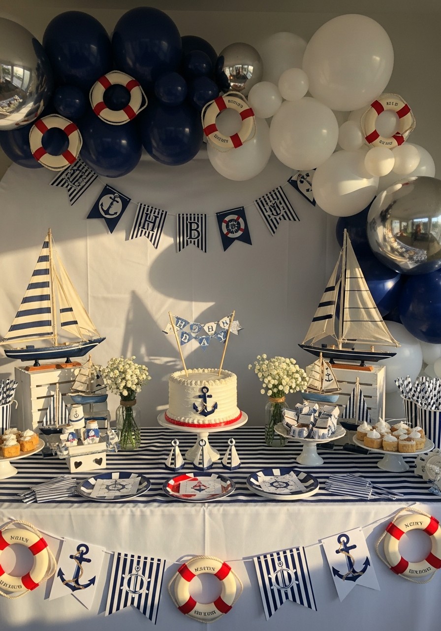 Nautical Navy and White - 50 Unisex Baby Shower Themes