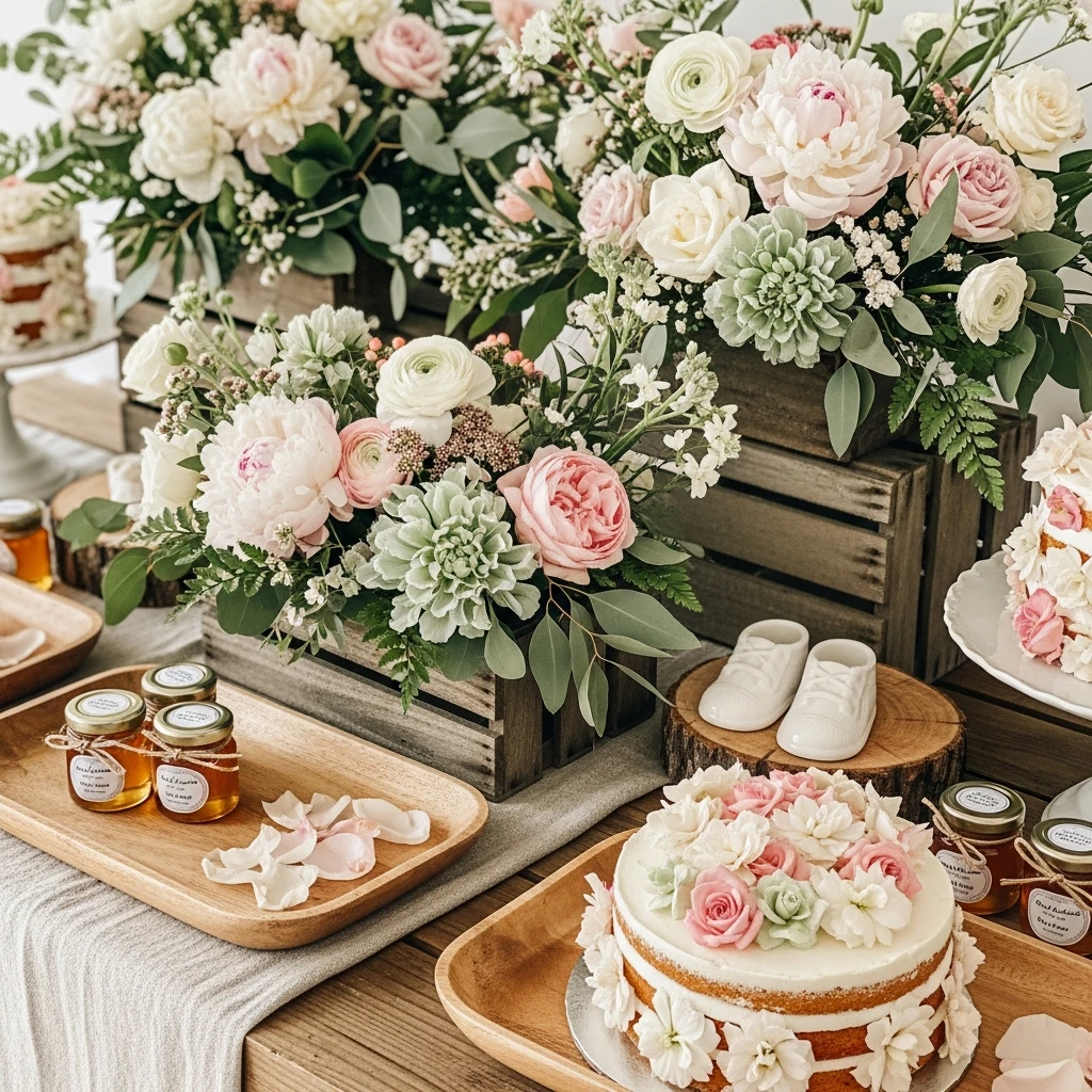 Rustic Wood and Blooms - 50 Best Baby in Bloom Baby Shower Theme Ideas for a Perfect Spring Party