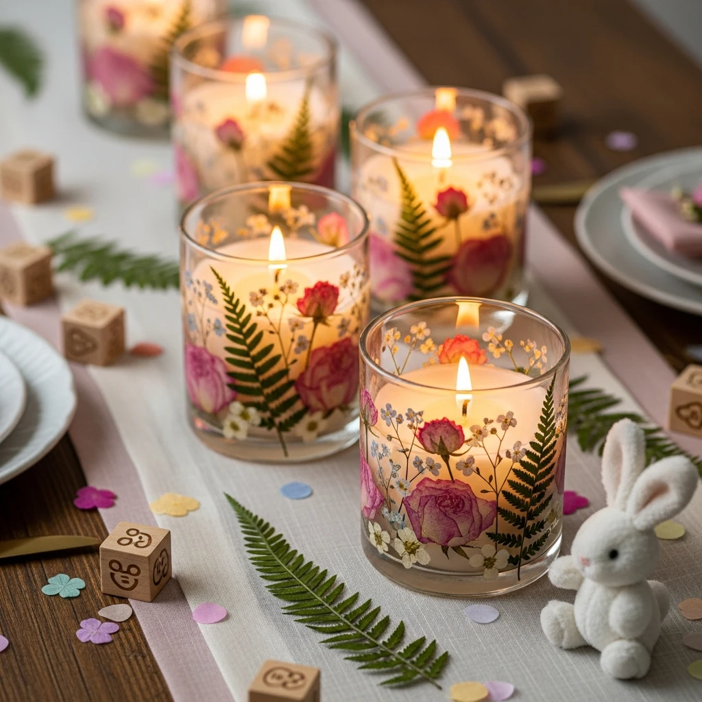 Pressed Flower Candles - 50 Best Baby in Bloom Baby Shower Theme Ideas for a Perfect Spring Party