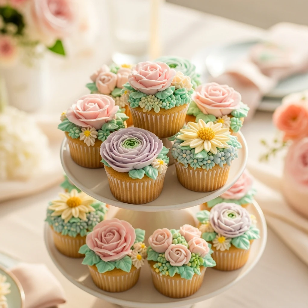 Buttercream Flower Cupcakes - 50 Best Baby in Bloom Baby Shower Theme Ideas for a Perfect Spring Party