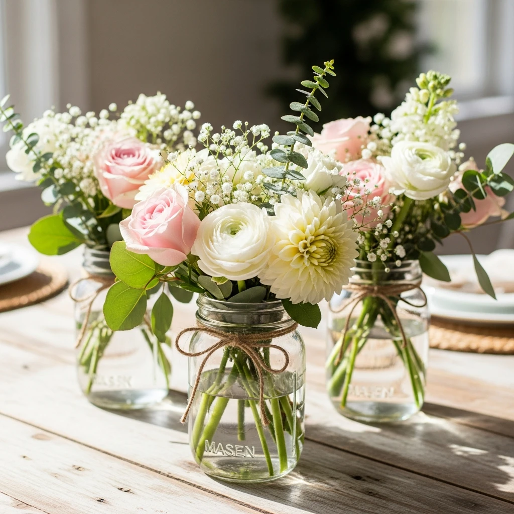 Simple Jar Centerpieces - 50 Best Baby in Bloom Baby Shower Theme Ideas for a Perfect Spring Party