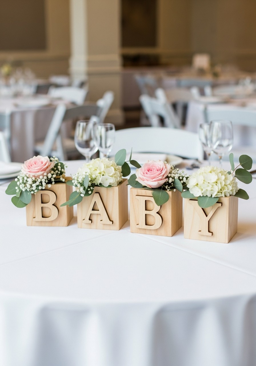 “BABY” Letter Blocks - 50 Best Baby Shower Table Decoration Ideas