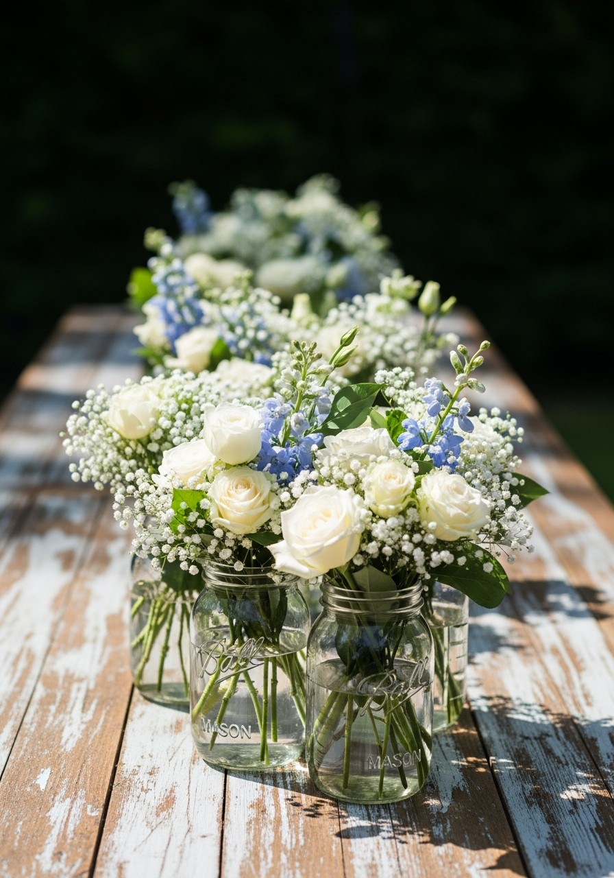 Mason Jar Floral Vases - 50 Best Baby Shower Table Decoration Ideas