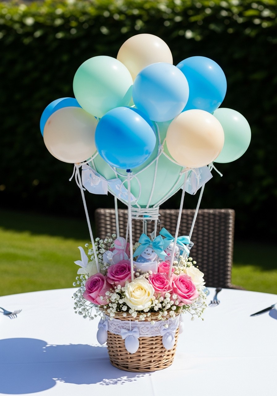 Hot Air Balloon Basket - 50 Best Baby Shower Table Decoration Ideas