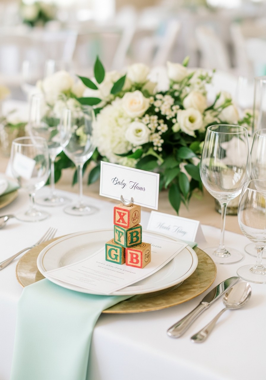 Baby Block Name Holders - 50 Best Baby Shower Table Decoration Ideas