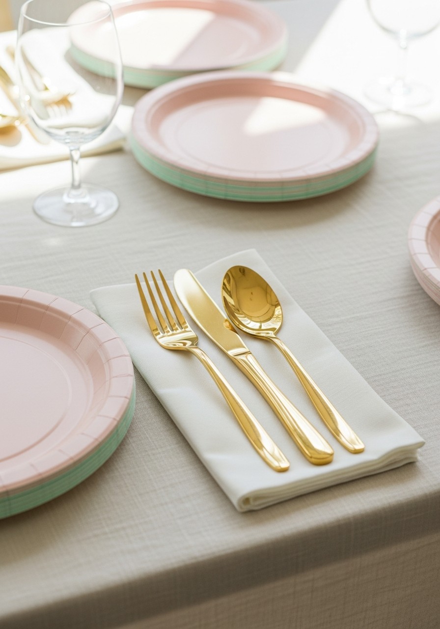 Metallic Cutlery Accent - 50 Best Baby Shower Table Decoration Ideas