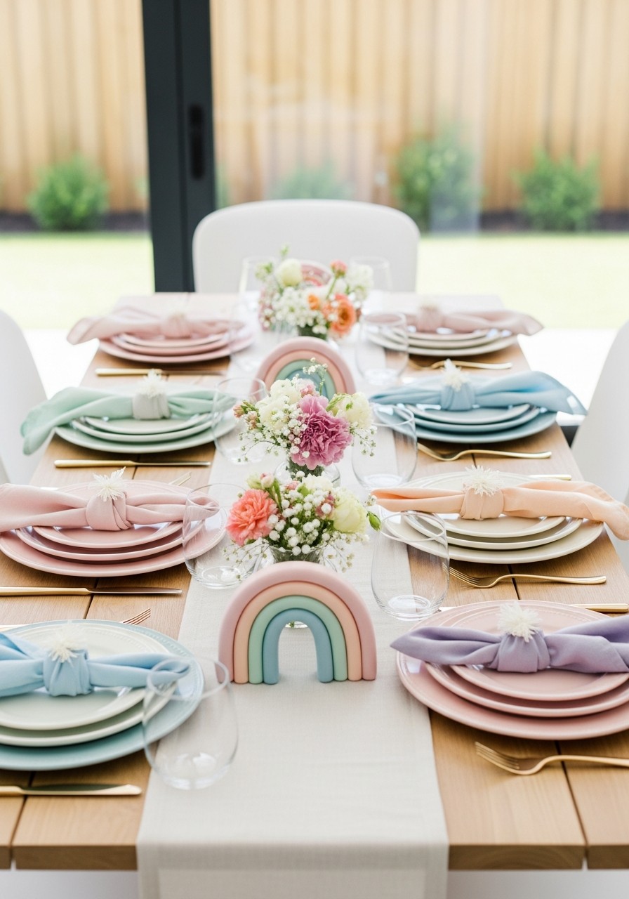 Muted Rainbow Table Decor - 50 Best Baby Shower Table Decoration Ideas