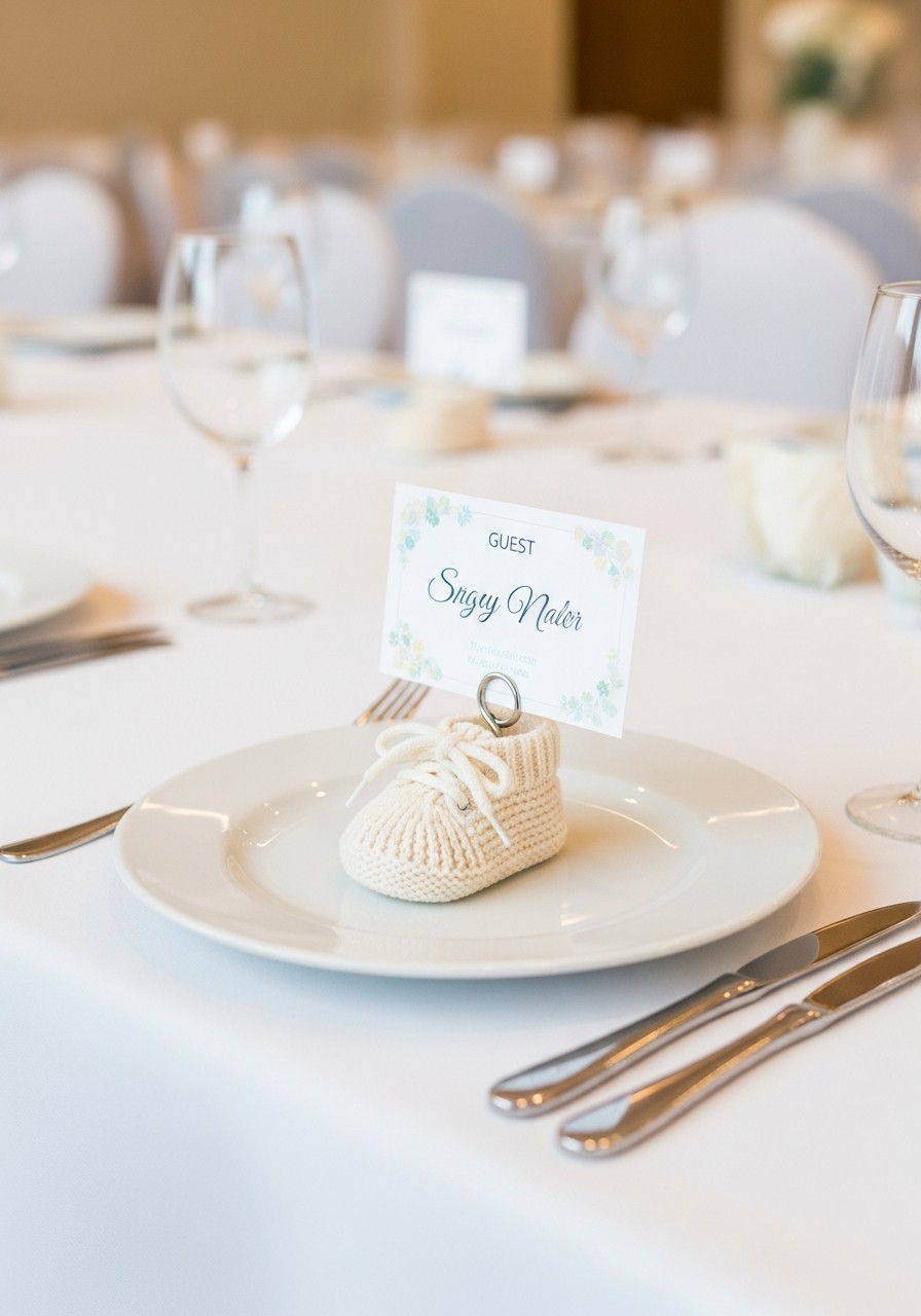 Baby Shoe Place Card Holders - 50 Best Baby Shower Table Decoration Ideas