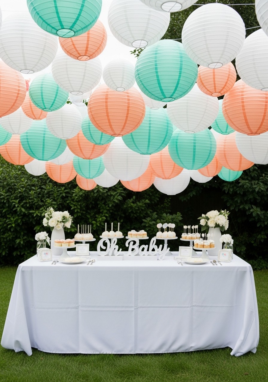 Paper Lantern Table Frame - 50 Best Baby Shower Table Decoration Ideas