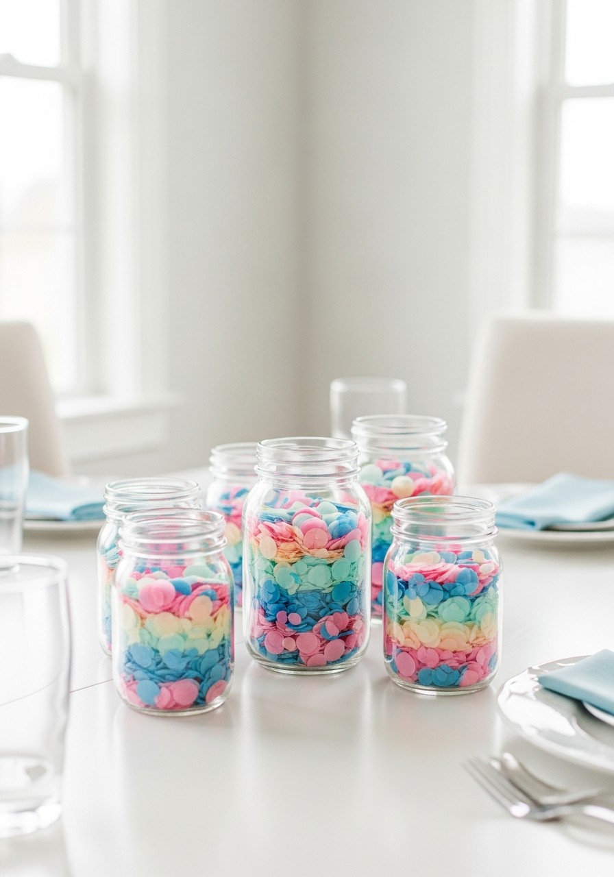 Mason Jar Confetti Decor - 50 Best Baby Shower Table Decoration Ideas