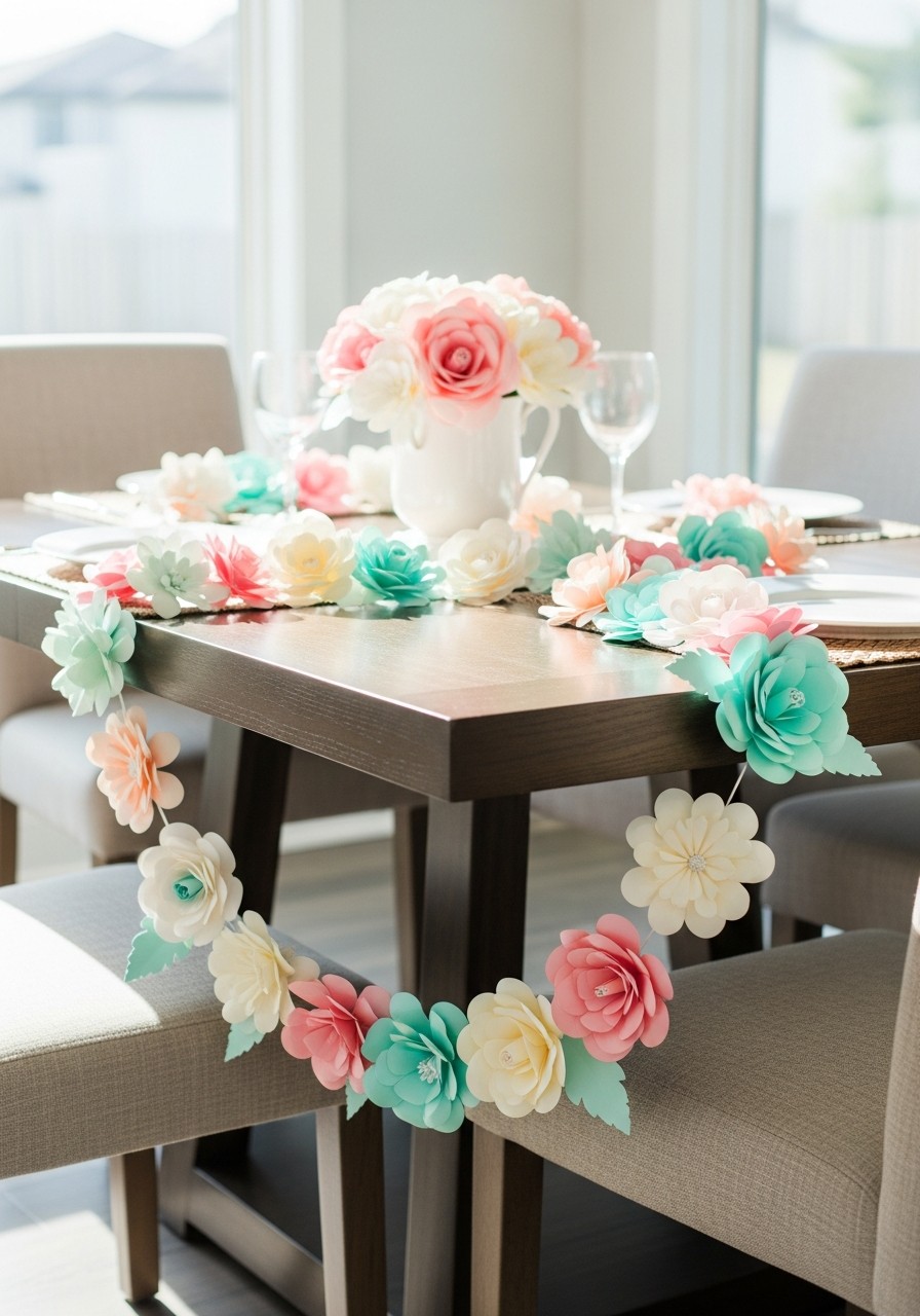 Paper Flower Garlands - 50 Best Baby Shower Table Decoration Ideas