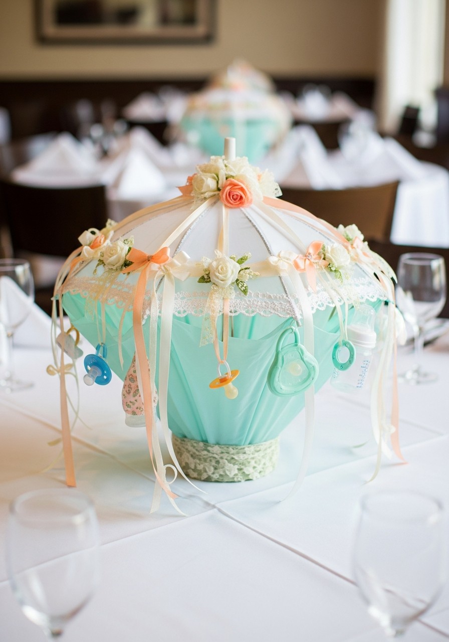 Umbrella Centerpiece - 50 Best Baby Shower Table Decoration Ideas