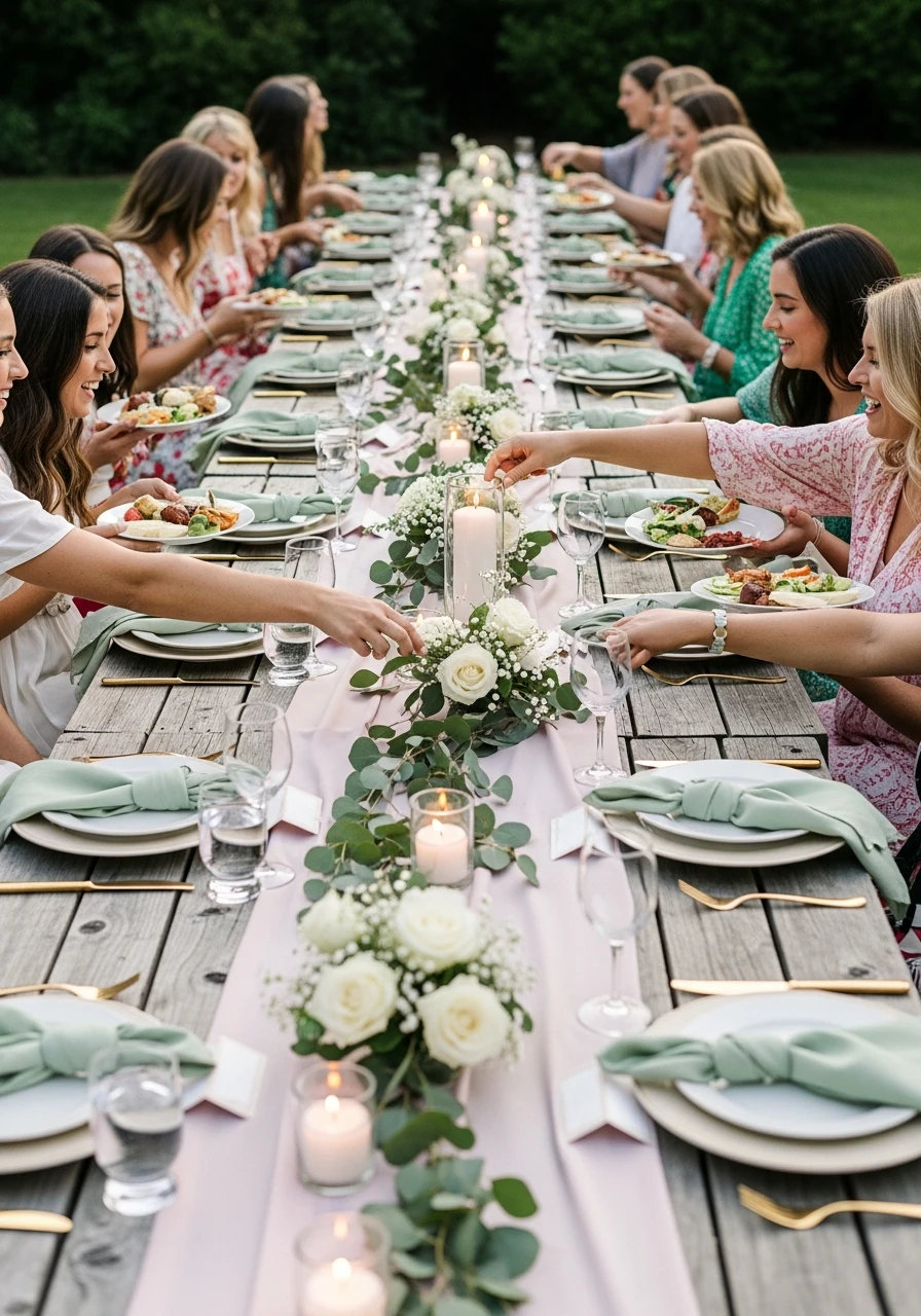 Picnic Table Dining - 50 Best Backyard Bridal Shower Ideas for a Perfect Party