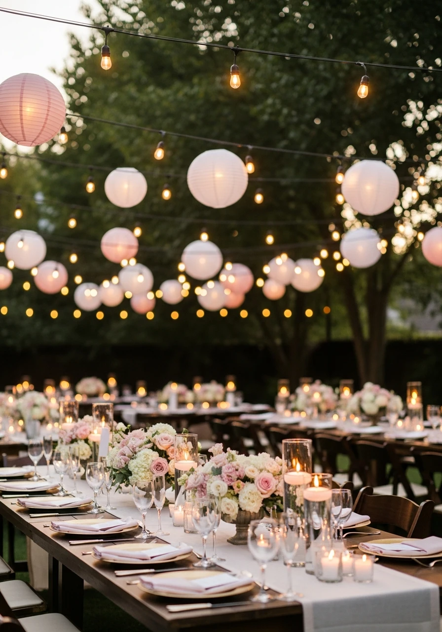 String Lights and Lanterns - 50 Best Backyard Bridal Shower Ideas for a Perfect Party