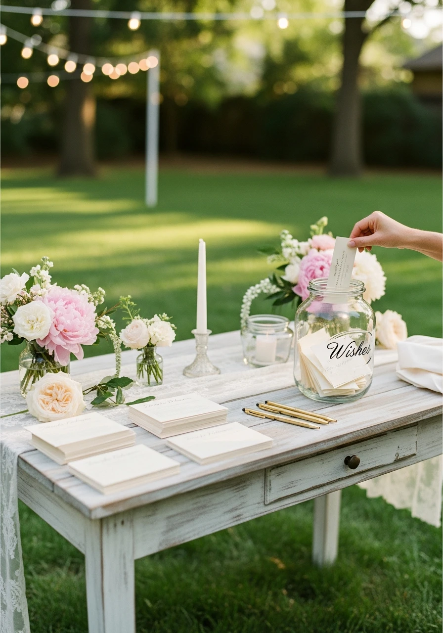 Advice and Wishes Card Station - 50 Best Backyard Bridal Shower Ideas for a Perfect Party