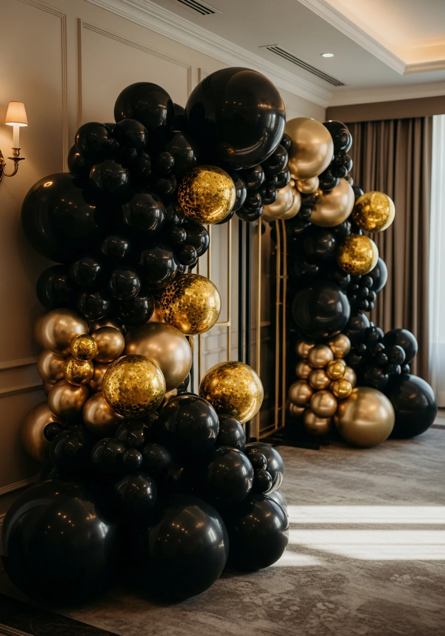 Black and Gold Drama - 50 Amazing Balloon Backdrop Ideas for Your Next Party