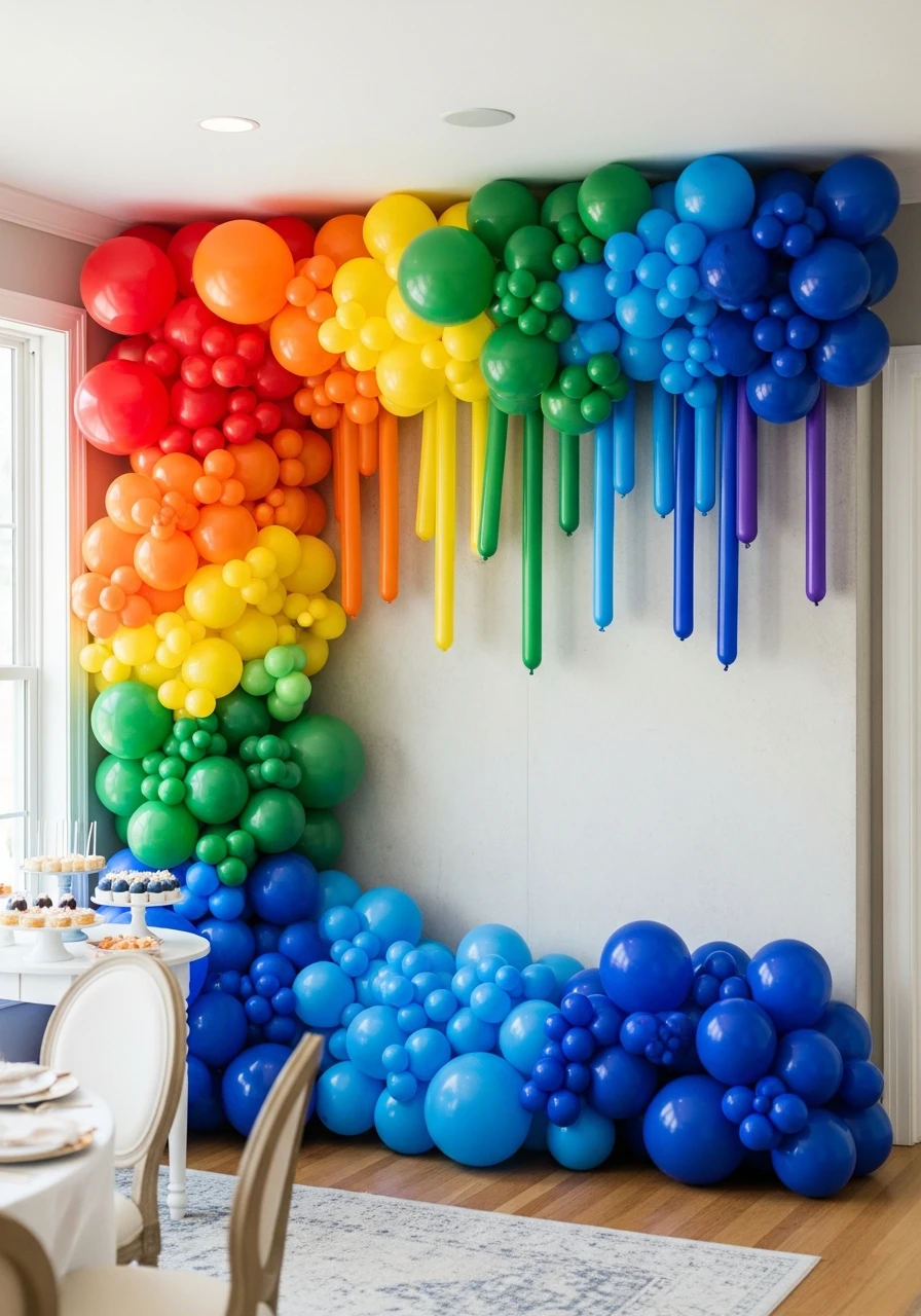 The Melting Rainbow (Organic Drip Cascade) - 50 Amazing Balloon Backdrop Ideas for Your Next Party