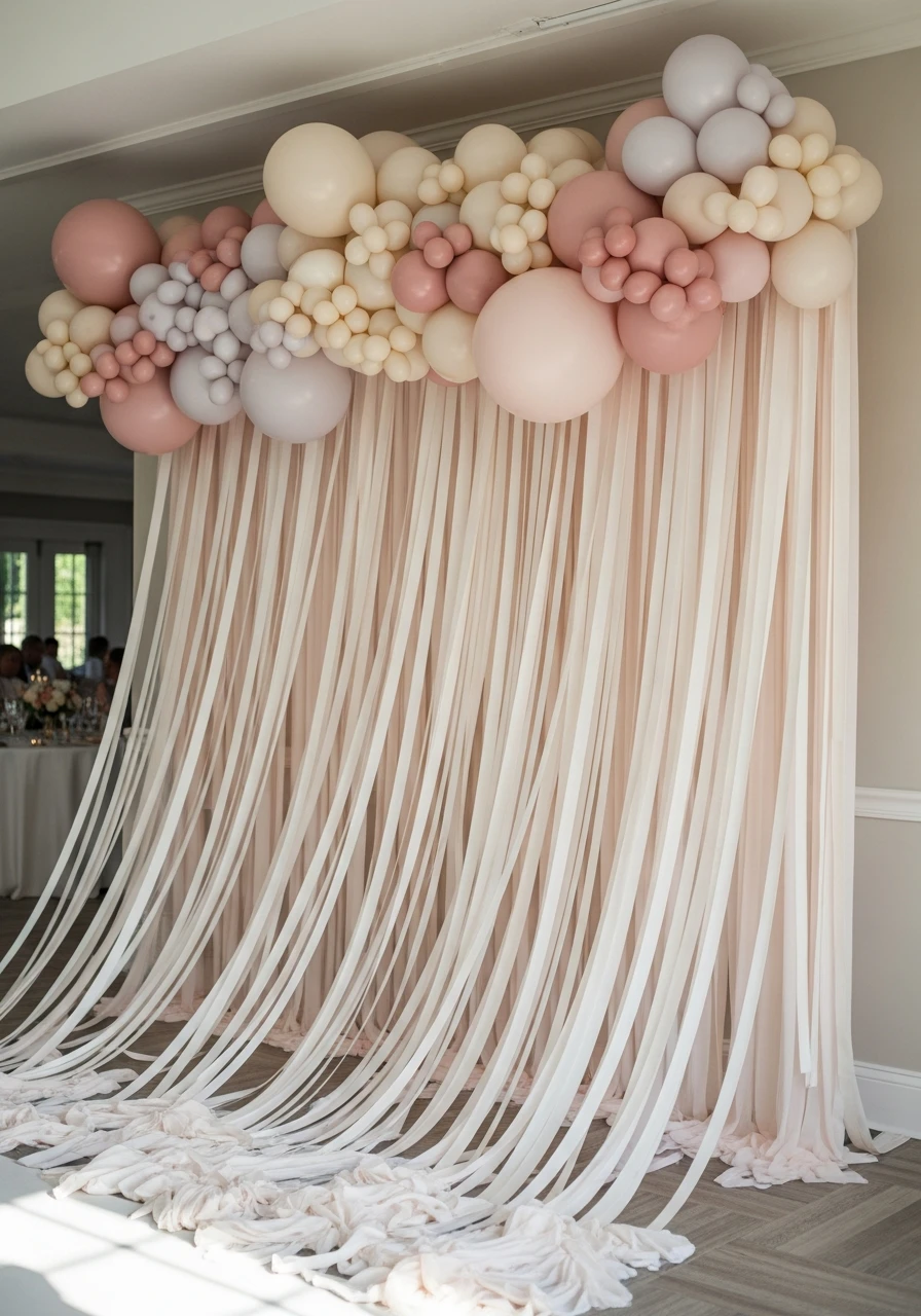 Ribbon and Garland Combo - 50 Amazing Balloon Backdrop Ideas for Your Next Party