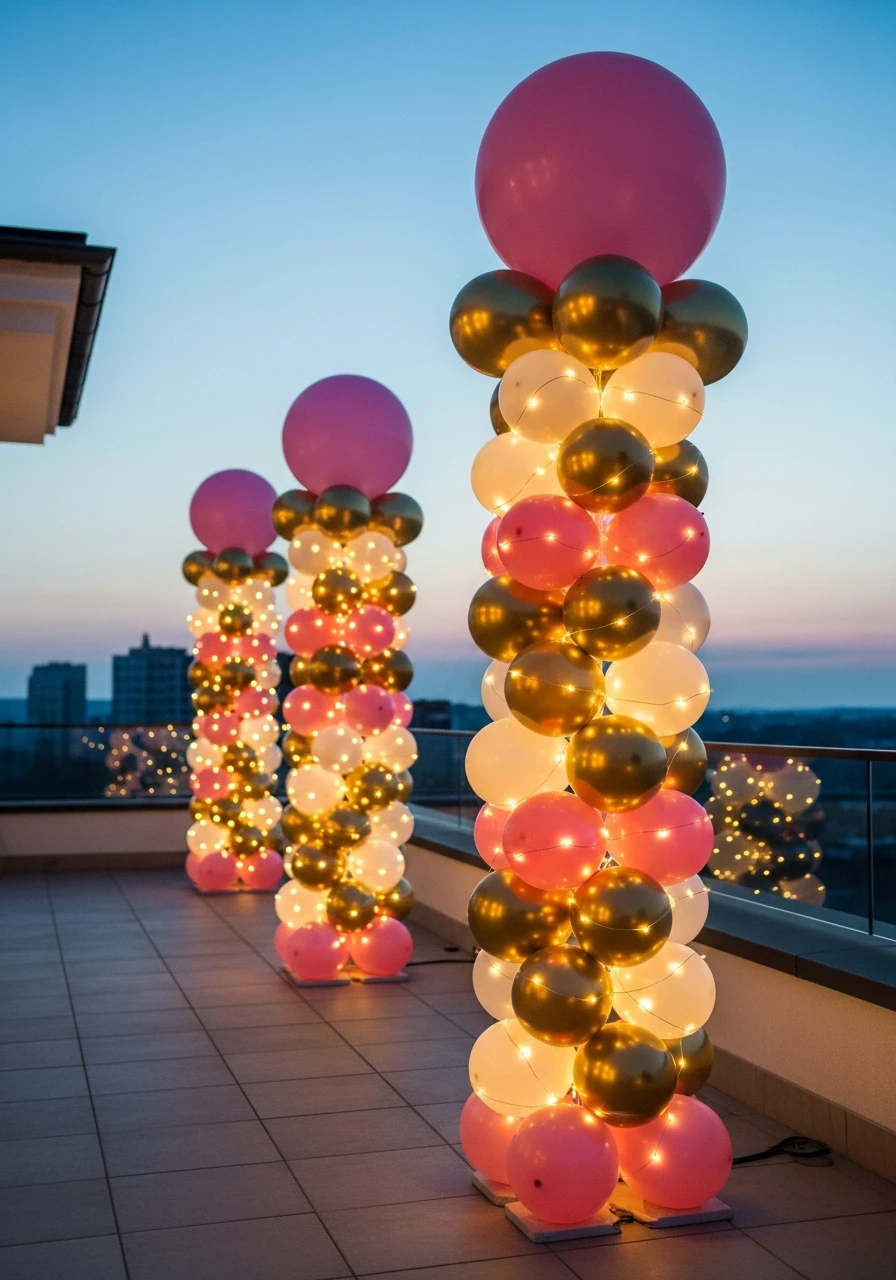 Glowing Balloon Columns - 50 Amazing Birthday Balloon Ideas That Make Planning Easy