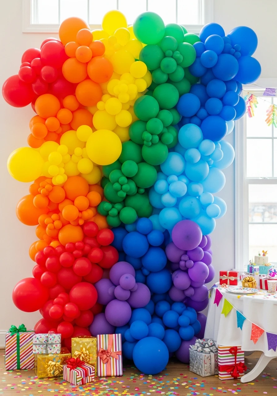 Bright Rainbow Setup - 50 Amazing Birthday Balloon Ideas That Make Planning Easy