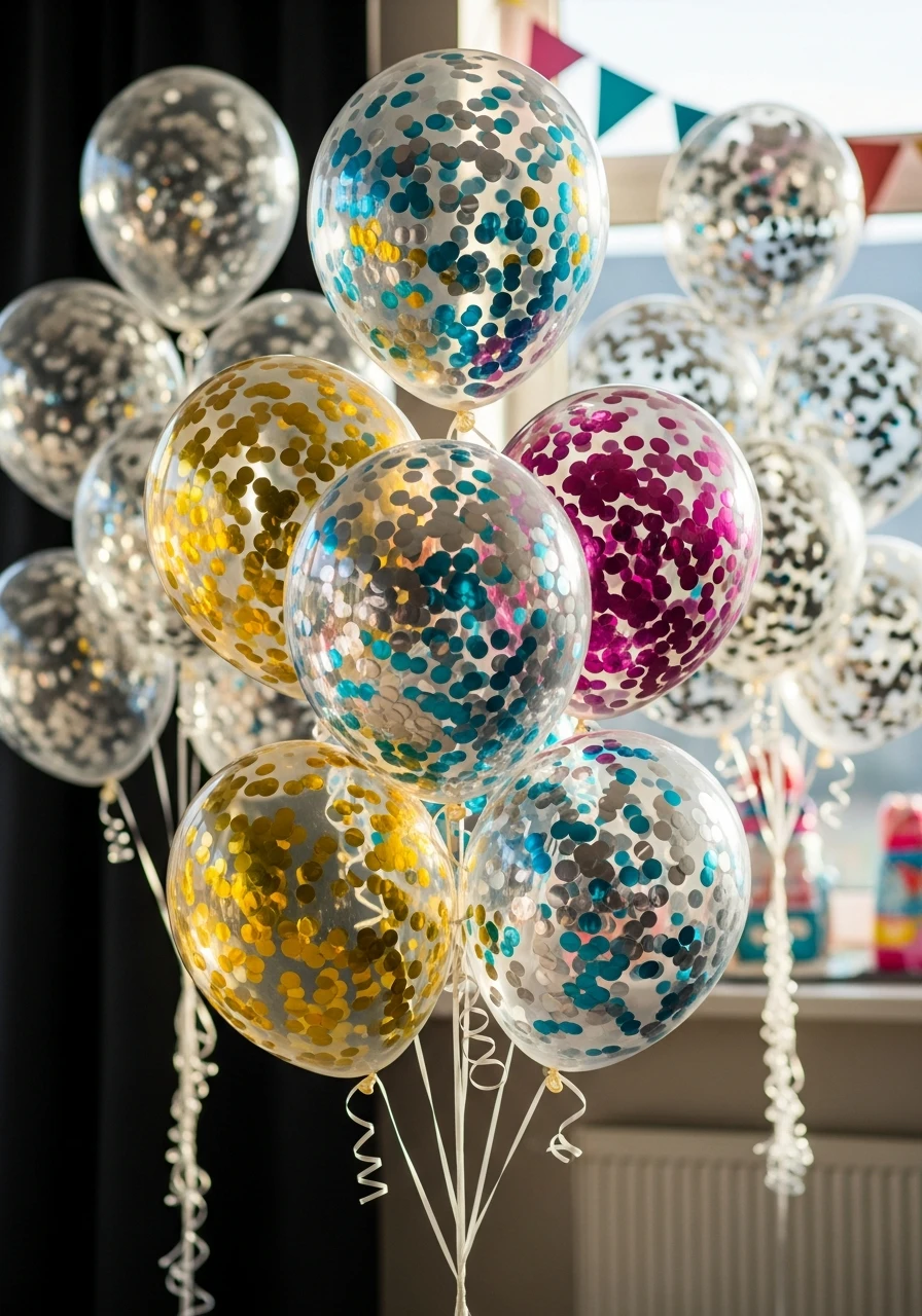 Sparkly Confetti Balloons - 50 Amazing Birthday Balloon Ideas That Make Planning Easy