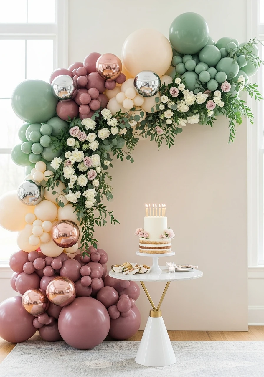 Modern Organic Balloon Garland - 50 Amazing Birthday Balloon Ideas That Make Planning Easy
