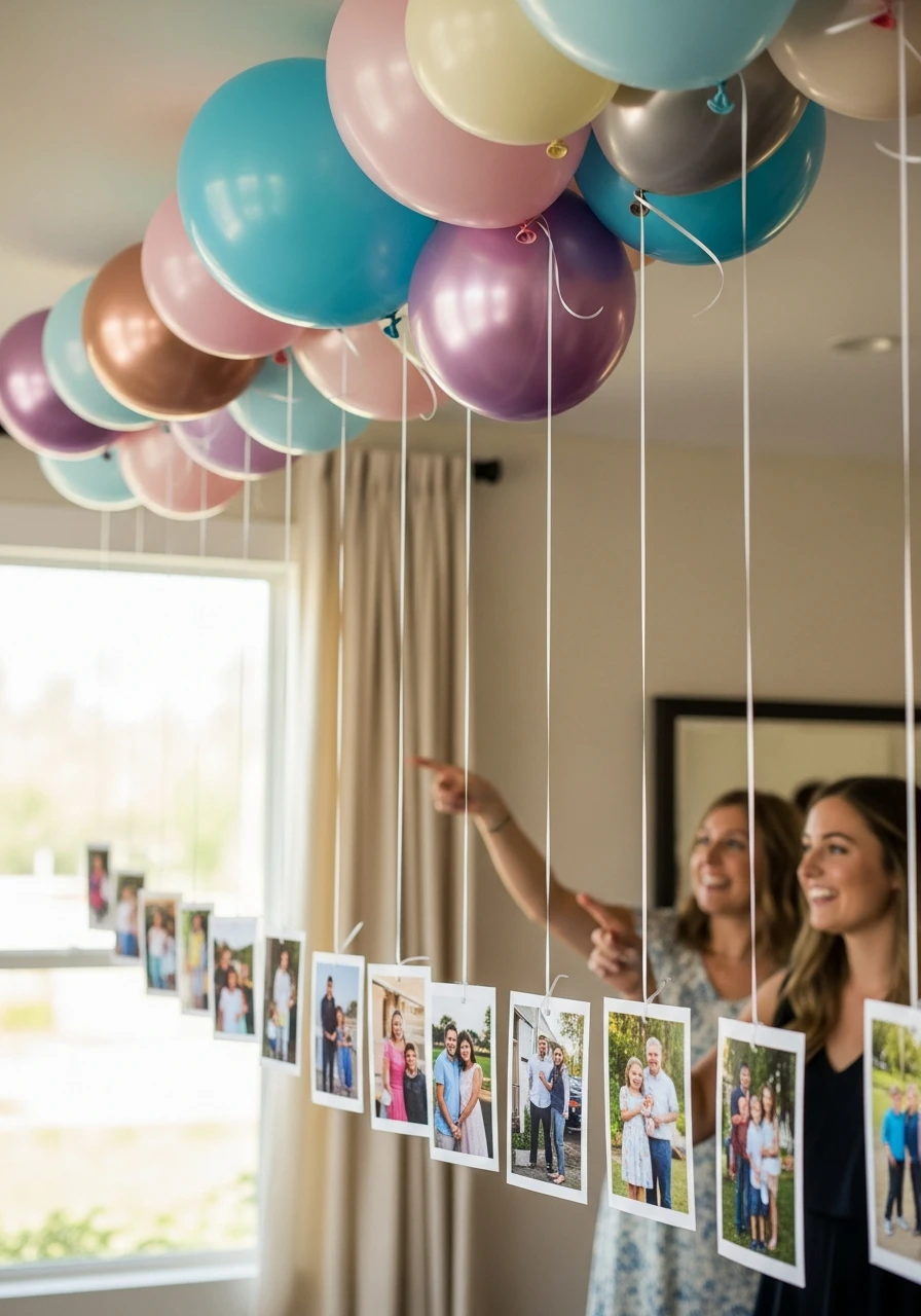 The Floating Photo Timeline - 50 Amazing Birthday Balloon Ideas That Make Planning Easy