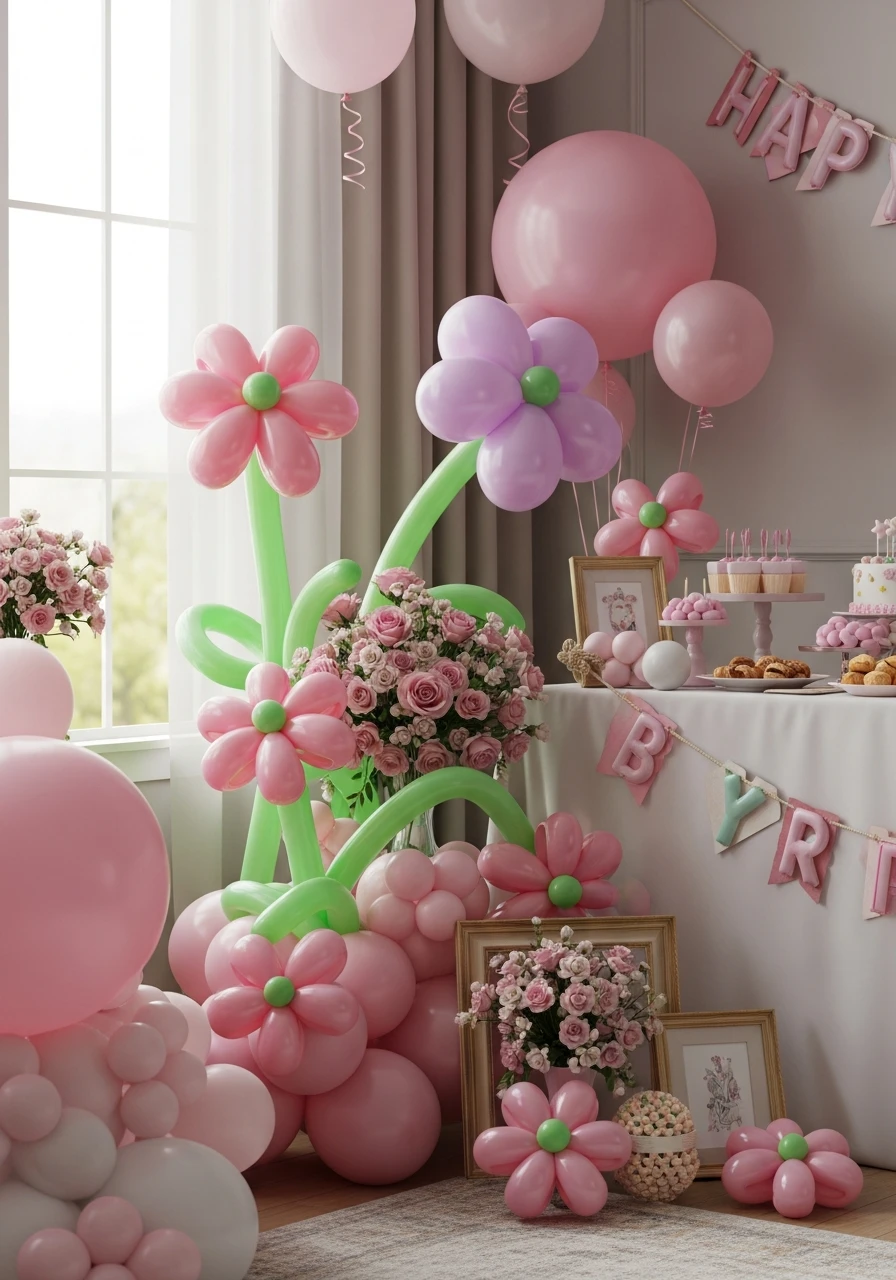 Floral Balloon Art - 50 Amazing Birthday Balloon Ideas That Make Planning Easy